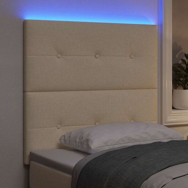 vidaXL Testiera LED con luci a strisce a LED Crema 90 cm Poliestere