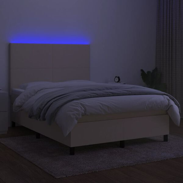vidaXL Letto a Molle con Materasso e LED Crema 140x190 cm in Tessuto