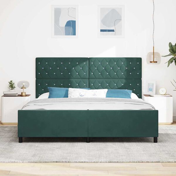 vidaXL Letto a molle con testiera Verde Scuro 200 x 200 cm Velluto