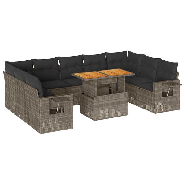vidaXL Set Divano da Giardino 10 pz con Cuscini Grigio in Polyrattan