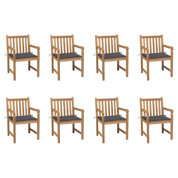 vidaXL Sedie da Giardino 8 pz con Cuscini Antracite Massello di Teak