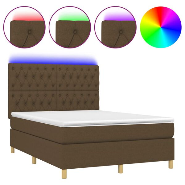 vidaXL Letto a Molle Materasso e LED Marrone Scuro 140x200 cm Tessuto