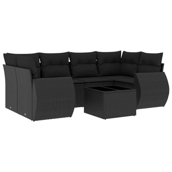 vidaXL Set Divani da Giardino con Cuscini 7pz Nero Polyrattan