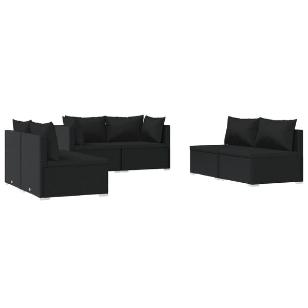 vidaXL Set Divani da Giardino 6 pz con Cuscini in Polyrattan Nero