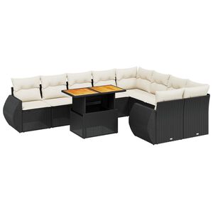 vidaXL Set Divani da Giardino 10pz con Cuscini in Polyrattan Nero