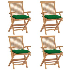 vidaXL Sedie da Giardino con Cuscini Verdi 4 pz Legno Massello di Teak