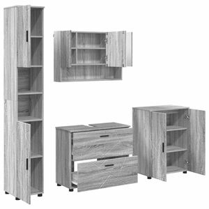 vidaXL Set di mobili per il bagno con cassetto 4 pcs Grigio Sonoma