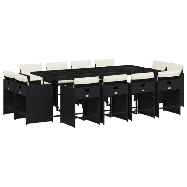 vidaXL Set da Pranzo da Giardino 13pz con Cuscini Nero in Polyrattan