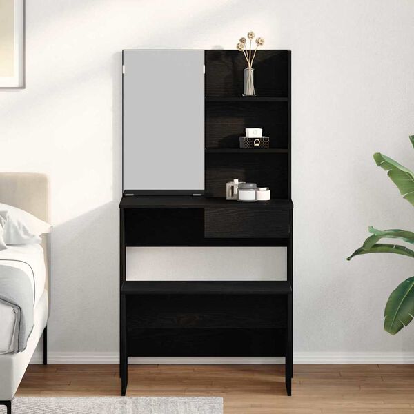 vidaXL Set Tavolo da Trucco 2 pcs Rovere Nero Legno multistrato