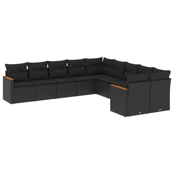 vidaXL Set Divani da Giardino 10pz con Cuscini in Polyrattan Nero
