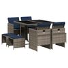 vidaXL Set da pranzo da giardino da 9 pz con Cuscini in Polyrattan Grigio