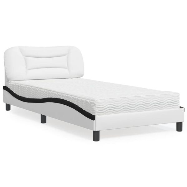 vidaXL Letto con Materasso Hvar Bianco e Nero 100x200 cm in Similpelle