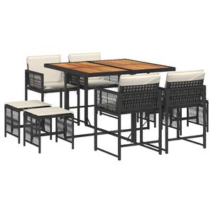 vidaXL Set da Pranzo da Giardino 9 pz con Cuscini Nero in Polyrattan