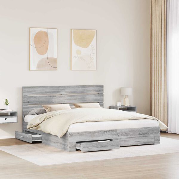 vidaXL Struttura del letto con cassetto Grigio Sonoma 200 x 200 cm