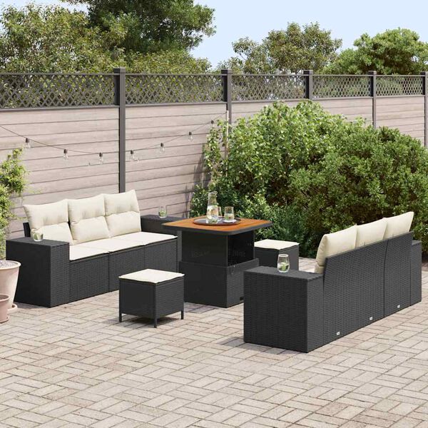 vidaXL Set Divano da Giardino con cuscino 9 pcs Nero e Crema