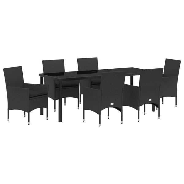 vidaXL Set da Pranzo per Giardino con cuscino 7 pcs Nero polyrattan