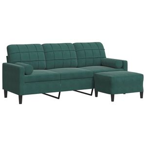 vidaXL Divano a 3 Posti con Poggiapiedi Verde scuro 180 cm in Velluto