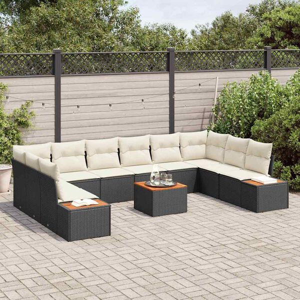 vidaXL Set Divano da Giardino 11 pcs Nero e crema Poly Rattan