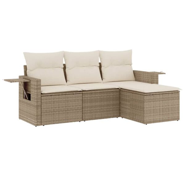 vidaXL Set Divano da Giardino 4 pz con Cuscini Beige in Polyrattan