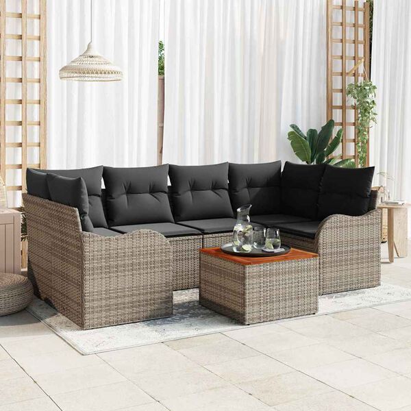 vidaXL Set Divano da Giardino 7 pcs Grigio Poly Rattan