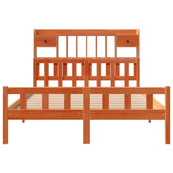 vidaXL Letto Libreria senza Materasso Marrone Cera 160x200 cm in Pino