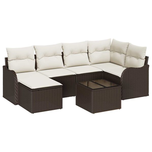 vidaXL Set Divano da Giardino 7 pcs Marrone e bianco Poly Rattan