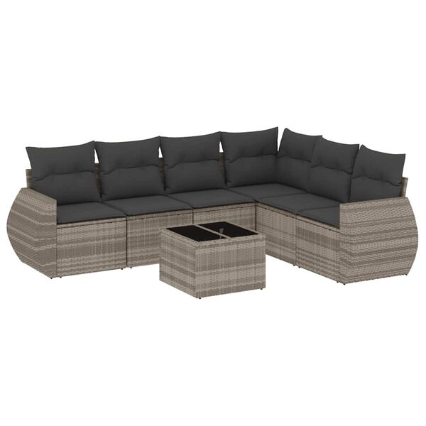 vidaXL Set Divani da Giardino 7pz con Cuscini Grigio Chiaro Polyrattan
