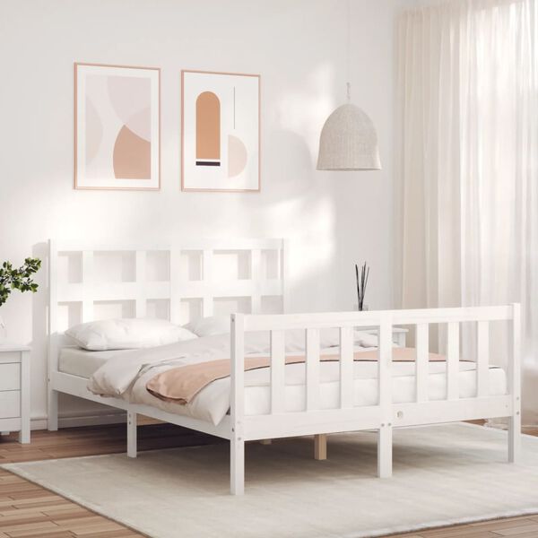 vidaXL Letto senza Materasso Bianco 140x190 cm Legno Massello di Pino