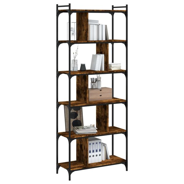 vidaXL Libreria Rovere Fumo 6 Ripiani 76x32x192 cm Legno Multistrato