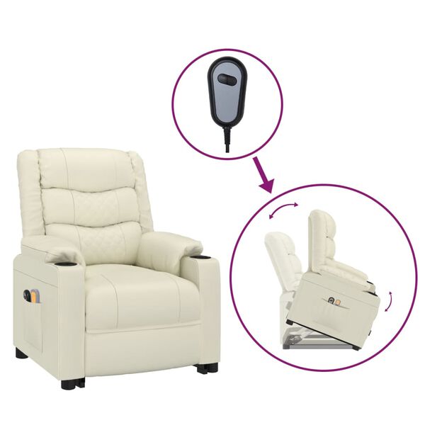 vidaXL Poltrona Alzapersona Massaggiante Crema in Similpelle