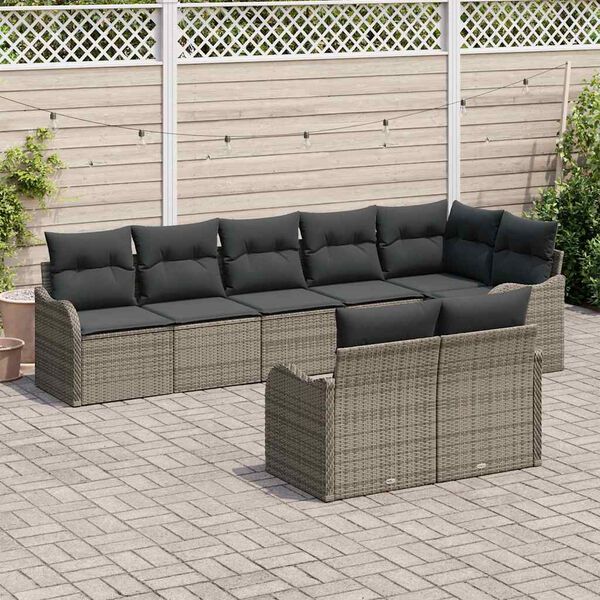 vidaXL Set Divano da Giardino con cuscino 8 pcs Grigio Poly Rattan