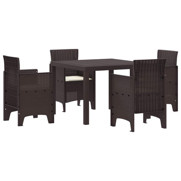 vidaXL Set da Pranzo per Giardino 5 pcs Marrone Rattan Polt