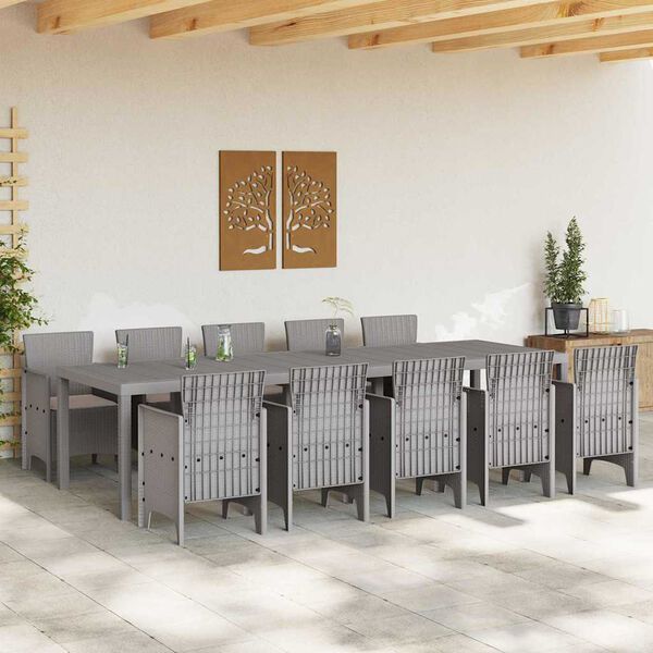 vidaXL Set da Pranzo per Giardino 11 pcs Grigio chiaro Poly Rattan