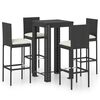 vidaXL Set Bar da Giardino 5 pz con Cuscini Polyrattan Nero