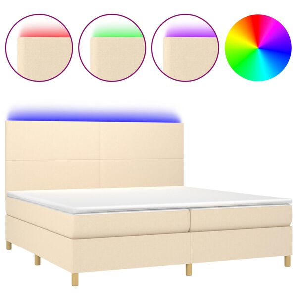 vidaXL Letto a Molle Materasso e LED bianco 200x200cm in Tessuto