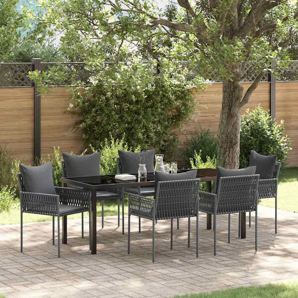 vidaXL Set da Pranzo per Giardino 7 pcs Nero e Grigio Rattan in PE