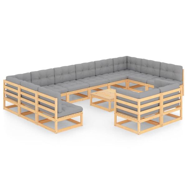 vidaXL Set Divani Giardino 13 pz con Cuscini in Legno Massello di Pino