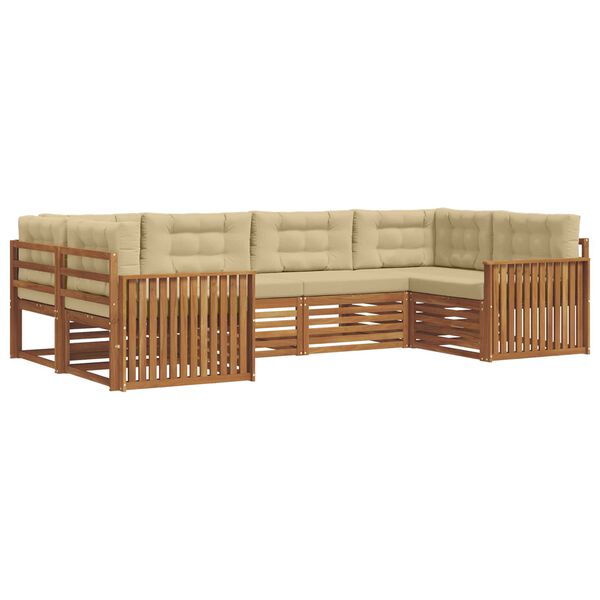 vidaXL Set divani 6 pcs Naturale e Beige Legno di Acacia Massello
