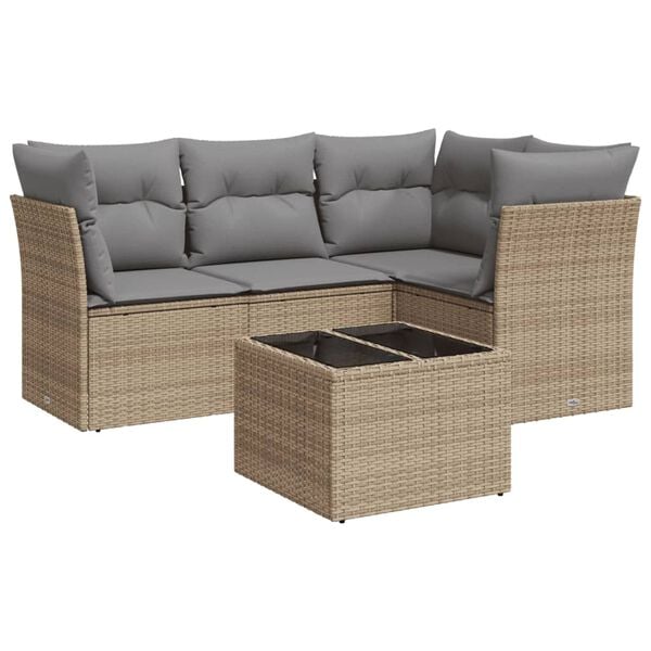 vidaXL Set Divano da Giardino 5 pz con Cuscini Beige in Polyrattan