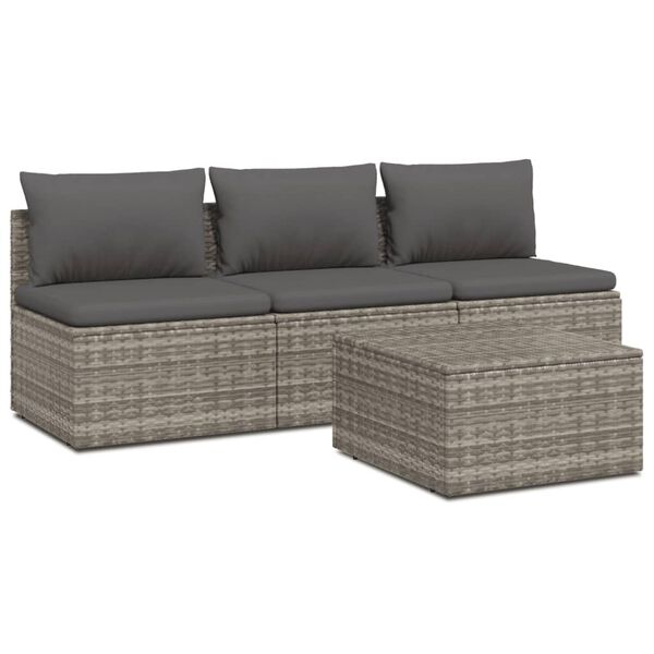 vidaXL Set Divani da Giardino 4 pz con Cuscini in Polyrattan Grigio