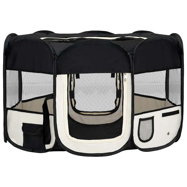 vidaXL Box per Cani Pieghevole con Borsa Trasporto Nero 125x125x61 cm