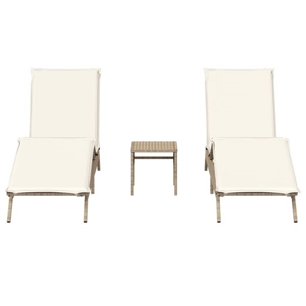 vidaXL Lettini Prendisole 2 pz con Tavolino Beige in Polyrattan
