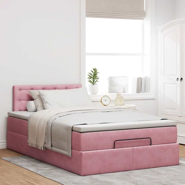vidaXL Pouf Letto con Materasso e LED Rosa 120x190cm in Velluto