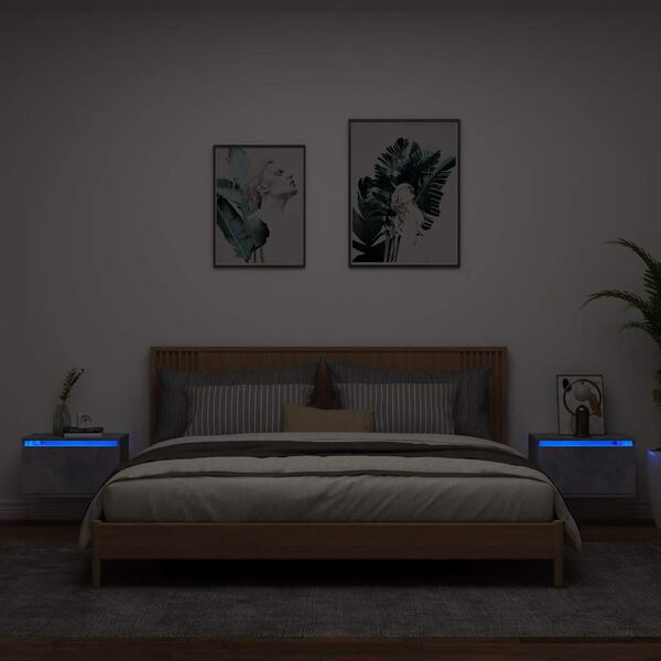 vidaXL Comodini a Parete con Luci LED 2 pz Grigio Cemento