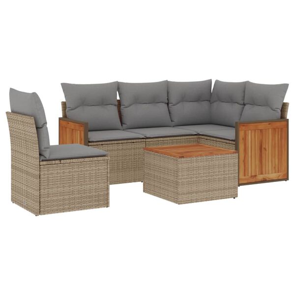 vidaXL Set Divano da Giardino 6 pz con Cuscini Beige in Polyrattan