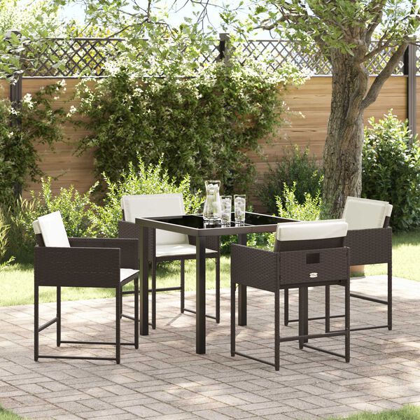 vidaXL Set da Pranzo per Giardino con cuscino 5 pcs Marrone polyrattan