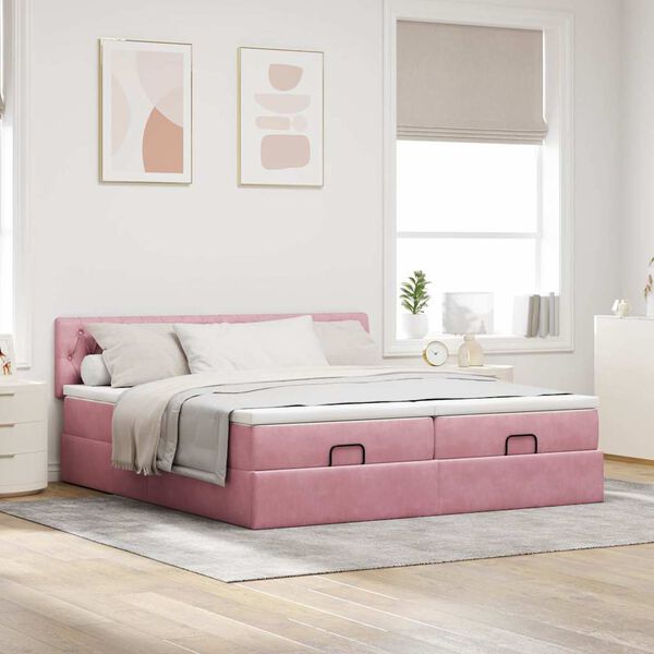 vidaXL Struttura Letto Pouf con Materassi Rosa 200x200 cm Velluto