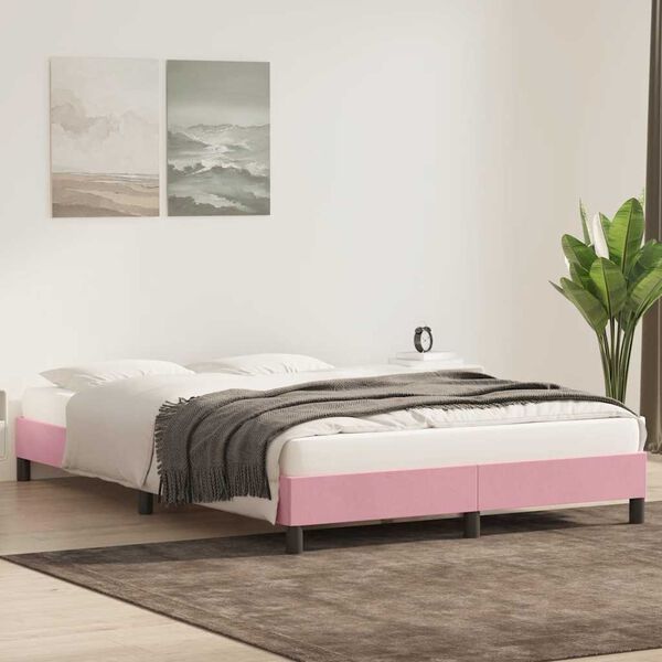 vidaXL Giroletto senza Materasso Rosa 160x210 cm Velluto