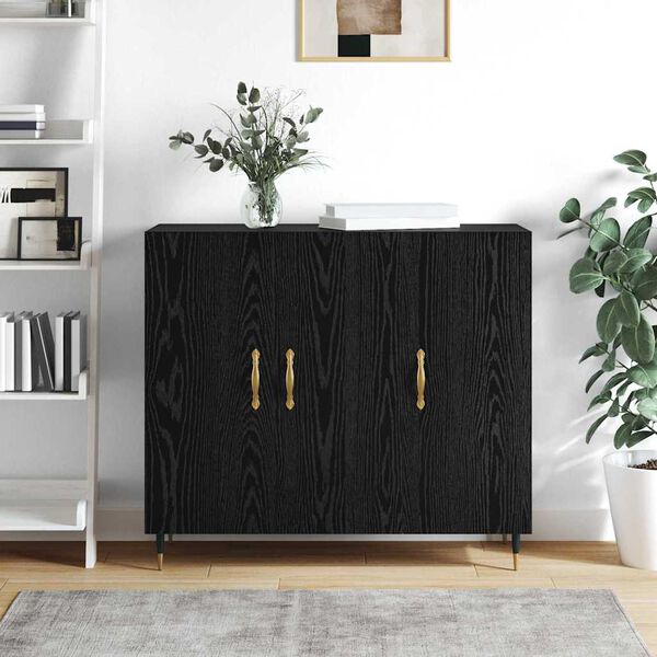 vidaXL Credenza Rovere Nero 90 x 34 x 80 cm Legno multistrato