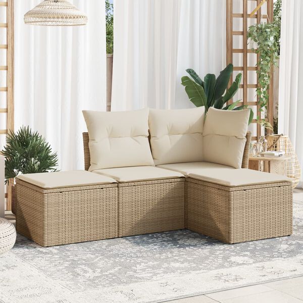 vidaXL Set Divano da Giardino 4 pz con Cuscini Beige in Polyrattan